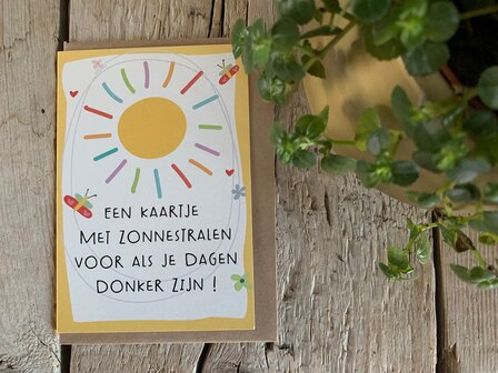 Wenskaart Spring  Een kaartje met zonnestralen voo