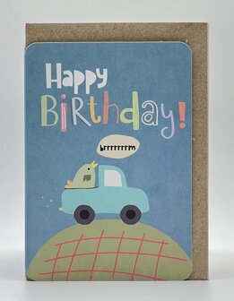Mick Happy birthday blauwe auto